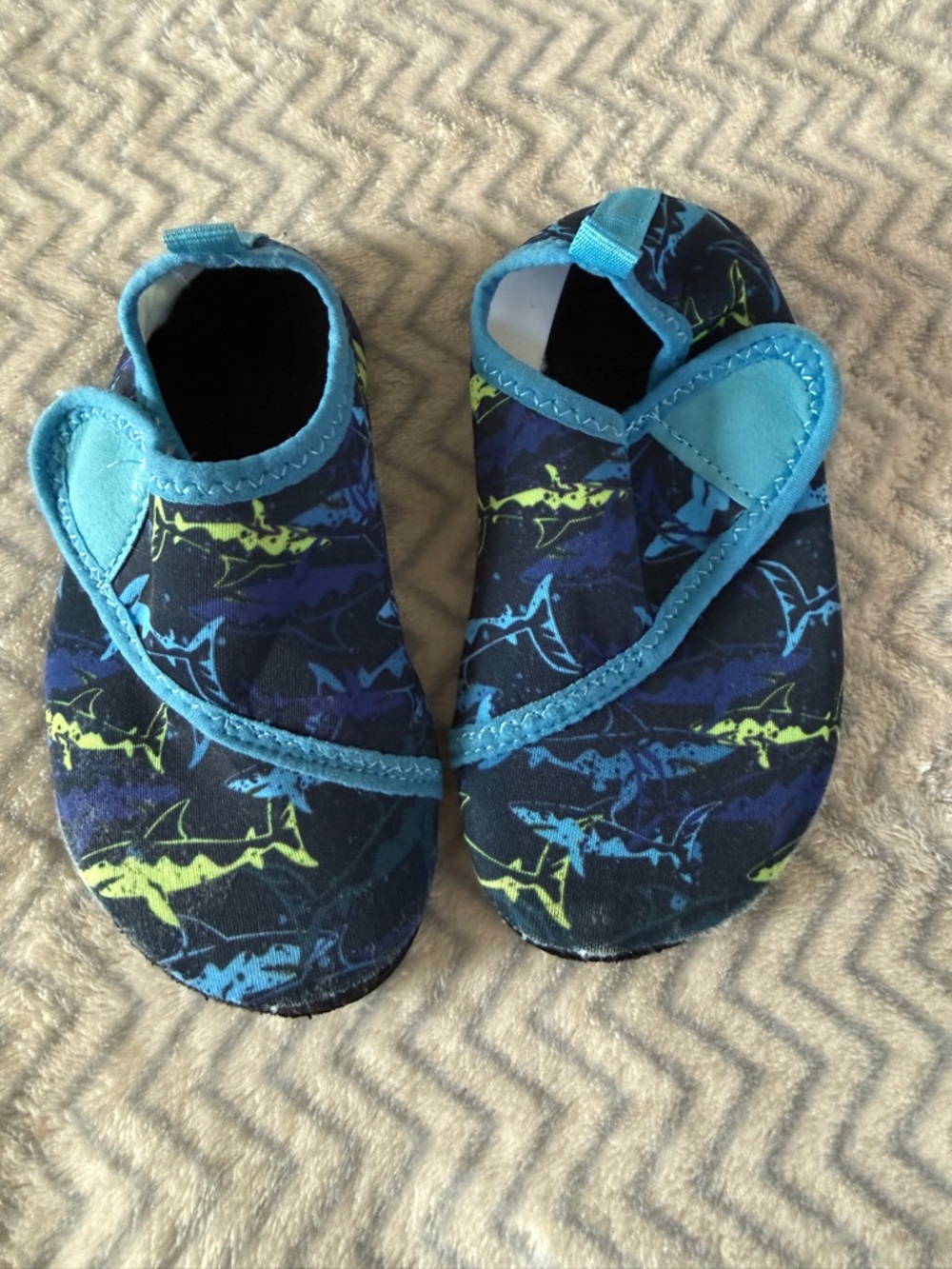 Kids Shark Print Water Shoes in Blue and Lime